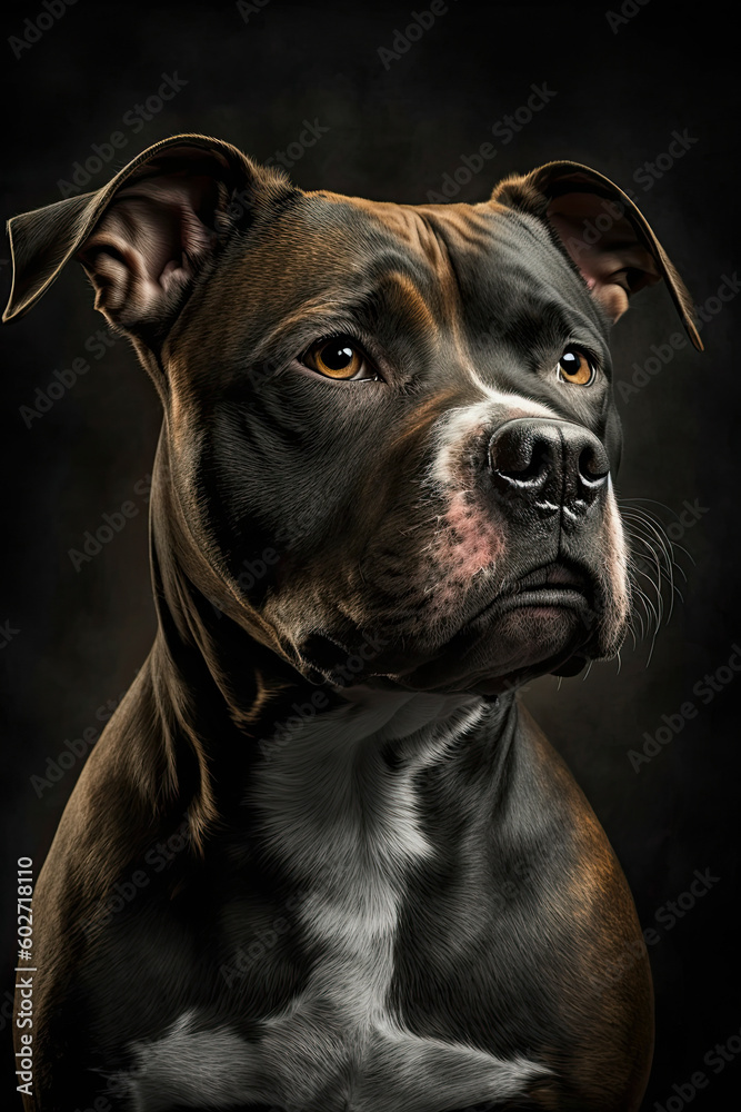 Generative AI illustration studio portrait style image of Staffordshire Terrier pedigree dog breed Generative AI illustration studio portrait style image of Staffordshire Terrier pedigree dog breed