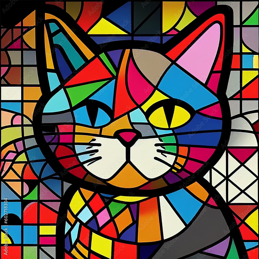 a domestic cat stained glass stained window