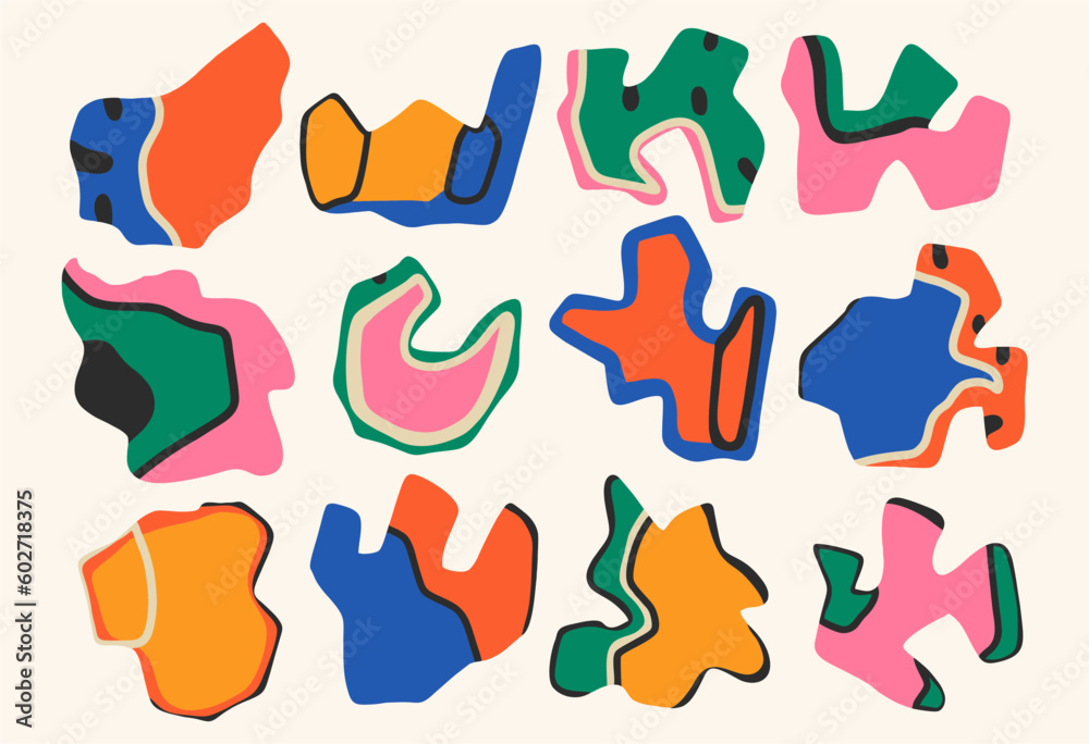 Fototapeta premium Set of different abstract shapes and patterns. Hand drawn doodles. Modern fashion illustration. Flat design, cartoon drawing, vector.