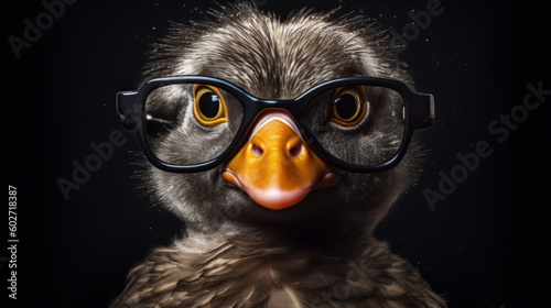 Quirky Quacker: A Feathered Friend in Glasses. Generative AI
