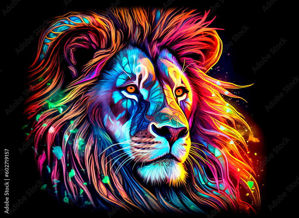 Lion Head with Colorful Art Design. Generative AI.