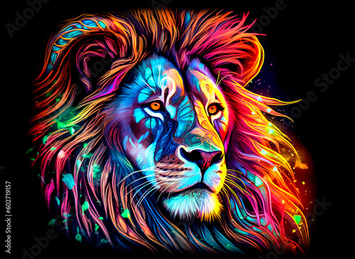 Lion Head with Colorful Art Design. Generative AI.