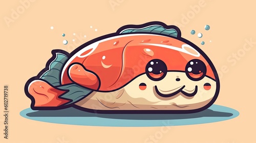 Happy Salmon Sushi. Cartoon Vector Icon Illustration photo