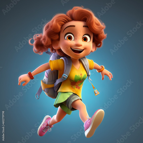 A girl cartoon character running. Generative AI.