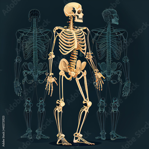 3D esqueleto humano cranio corpo photo