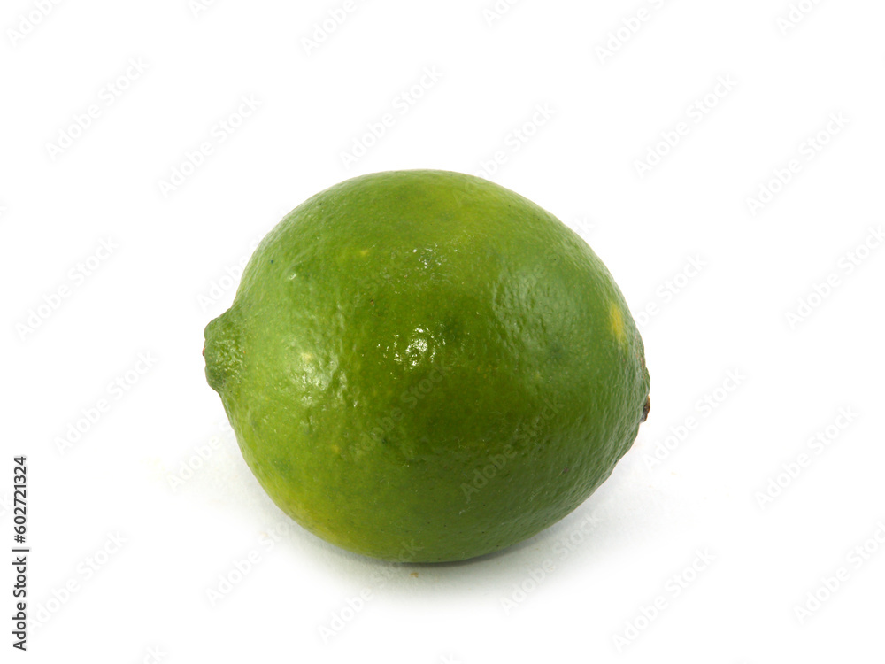 One green lime liyng on the white background One green lime liyng on the white background