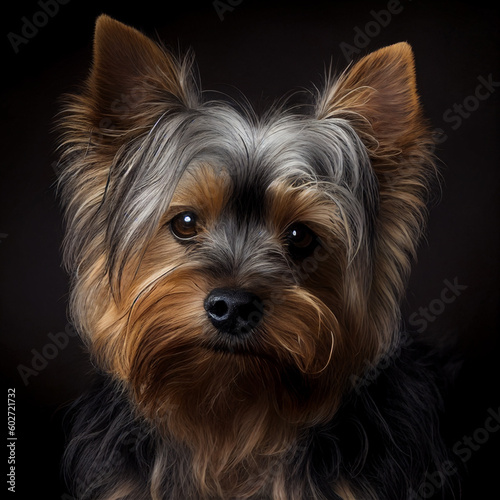 dog yorkshire terrier portrait in a dark background