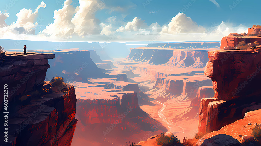 Illustration of a beautiful view of the canyon, USA