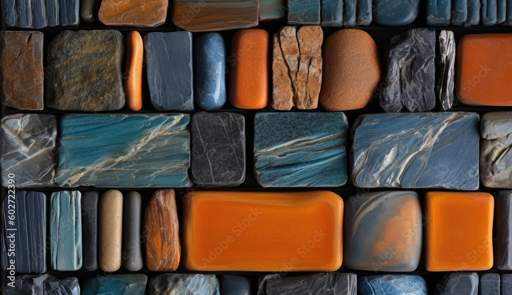 A collection of rocks in different colors. Background consisting of ...