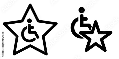 Disabled wheelchair icon in and behind five pointed star