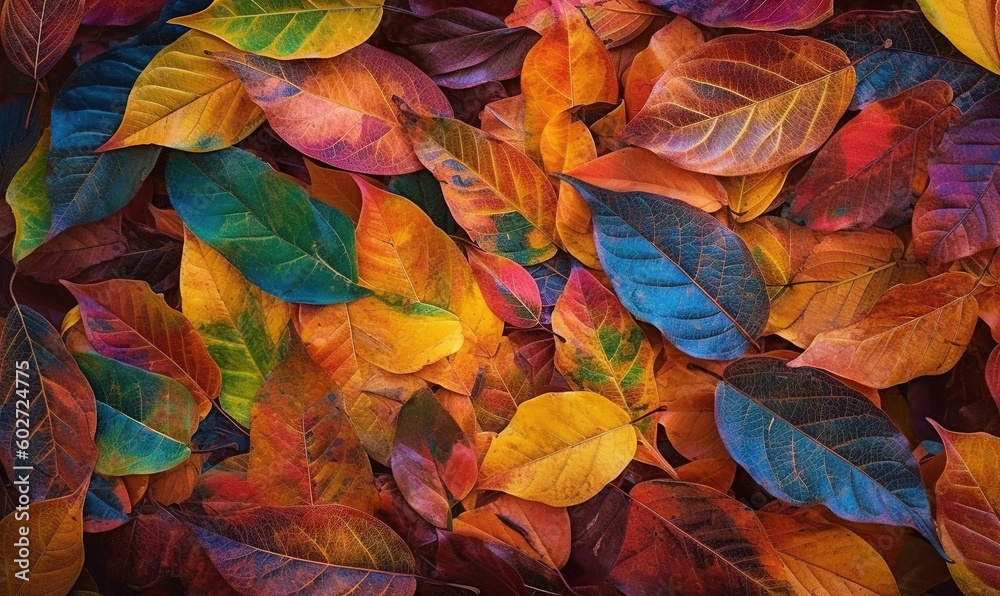  a bunch of colorful leaves that are on the ground together.  generative ai