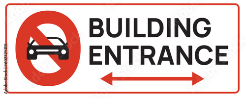 No parking sign. no access to four wheeler, three wheeler, two wheeler. Building entrance area. No parking in front of gate. Sign board for vehicle entry and exit. Cars, auto and motorcycles symbol.