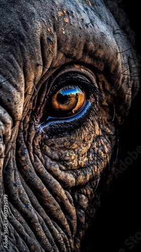 Beautiful eye portrait of a majestic elephant, Generative AI © PaputekWallArt