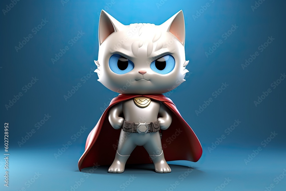 Fototapeta premium Cute Cartoon Cat Superhero Character