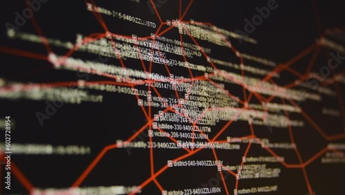 Subway metro text live map Camera shot computer screen. Camera shot of a computer screen monitor. Pixels visible. Low depth of field, nice bokeh. Looking at a display.
