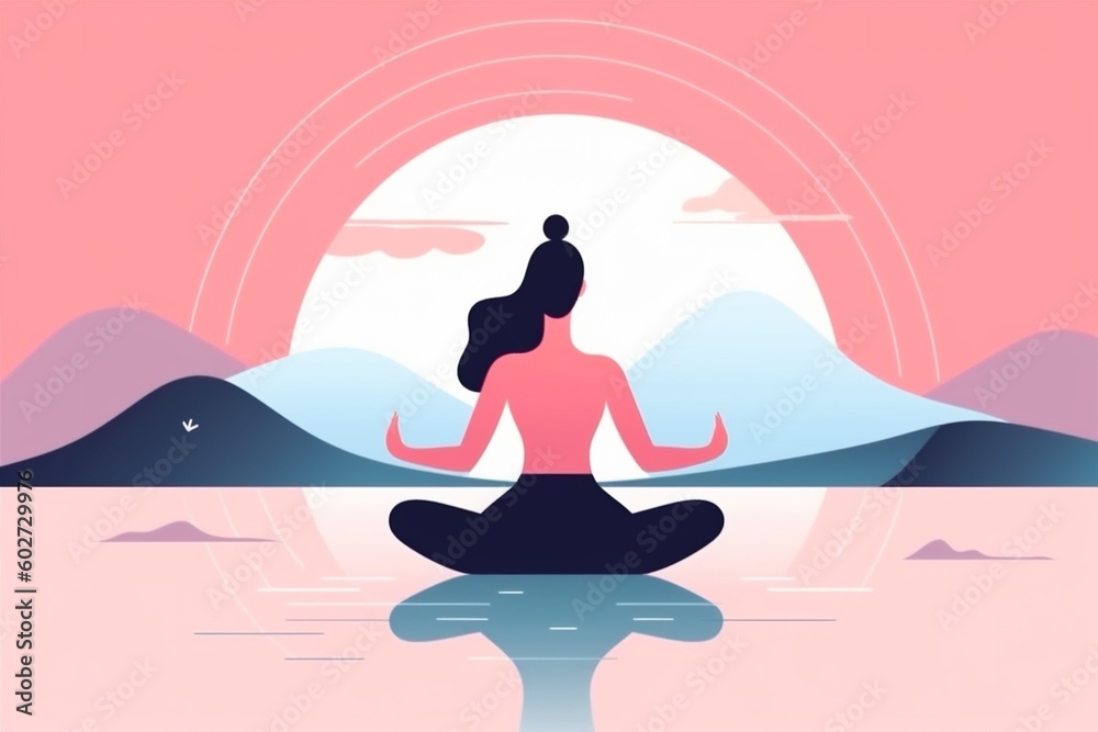 woman exercise relaxation person ocean meditation meditation yoga beach sea lotus back on. Generative AI.