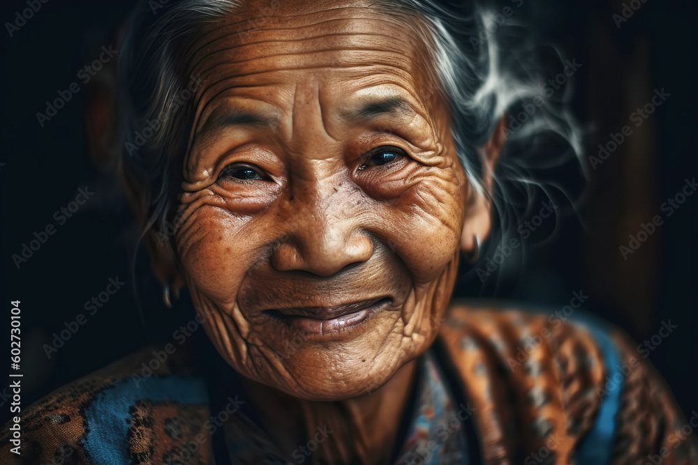 Smiling elderly asian woman with natural gray hair. Smiling elderly asian woman with natural gray hair.