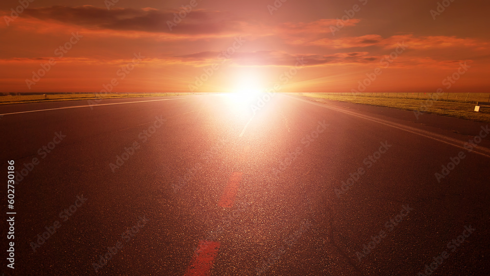road towards sunset sun