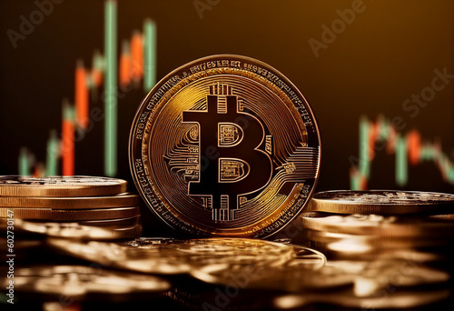 Bitcoin coin 3d model with financy background money currency criptocoin cripto criptomoney ai generated ia generative  photo