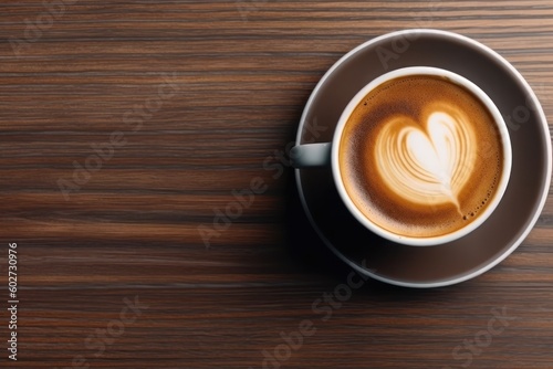 cup of latte coffee on a wooden table with Ai Generated