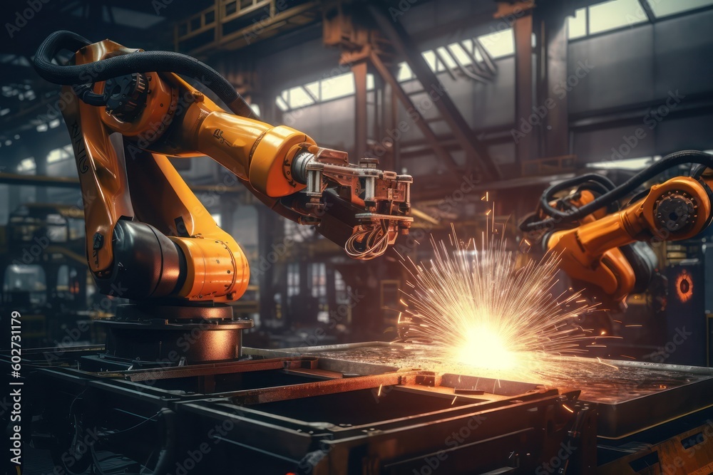Robotic welding in the industrial factory with Ai Generated Robotic welding in the industrial factory with Ai Generated