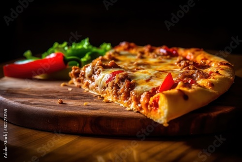 The pizza on a wooden board with Ai Generated