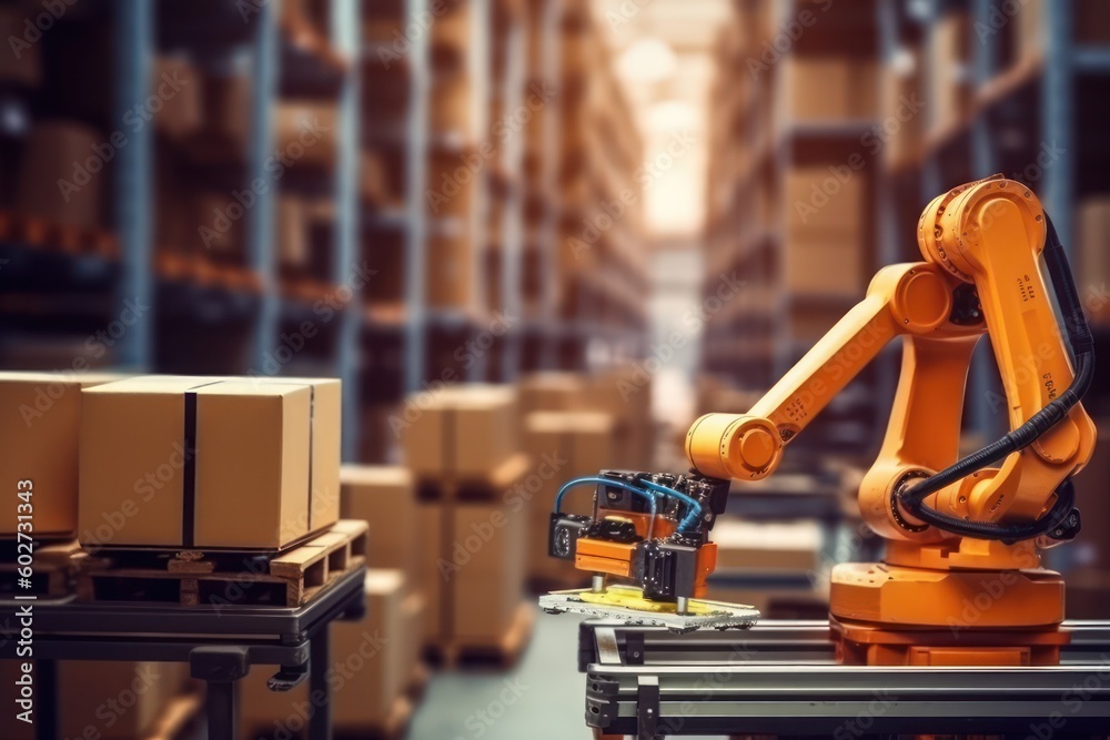 robotic working on the forklift operator in a warehouse with Ai Generated. robotic working on the forklift operator in a warehouse with Ai Generated.