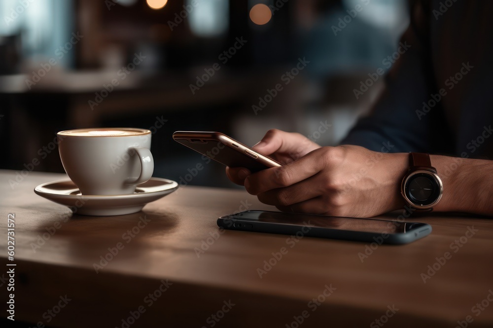 The person using a smartphone in Cafe Steadicam with Ai Generated The person using a smartphone in Cafe Steadicam with Ai Generated