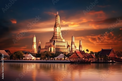 Wat Arun Ratchawararam Ratchaworamahawihan Bangkok  Thailand with Ai Generated