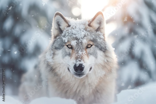 gray wolf in the snow with Ai Generated