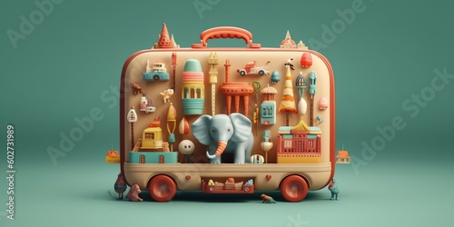 Magic suitcase. Circus  amusement park. Fantasy.