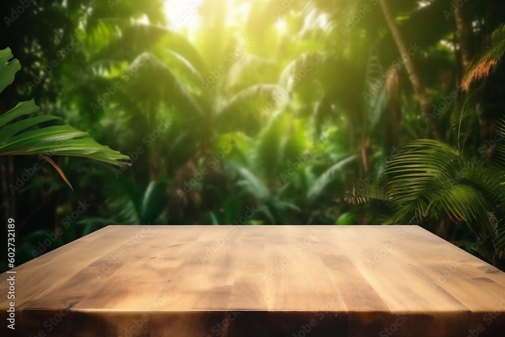 palm color space design mock up green wooden podium platform leaf. Generative AI. palm color space design mock up green wooden podium platform leaf. Generative AI.