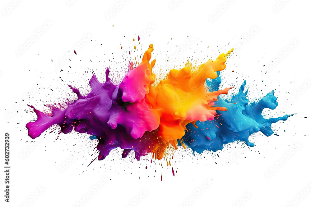Fototapeta premium Abstract colorful splatter, paint, brush strokes watercolor, stain grunge isolated on clear background, colored spray, variety of colors, with Generative AI.