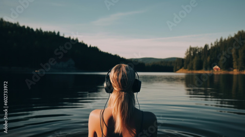 Woman Enjoy Music Generative Ai © Dusica