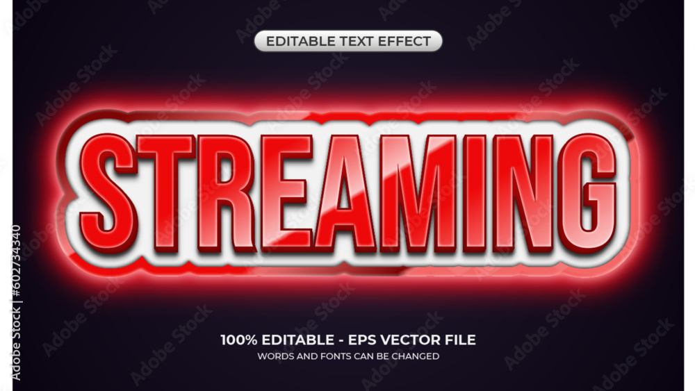 Obraz premium 3D Live Streaming text effect with a glow. Editable glossy red text effect with a futuristic style