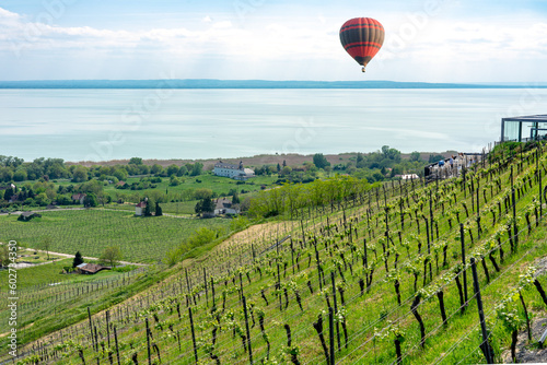 hot-air balloon over lake Balaton in Hungary