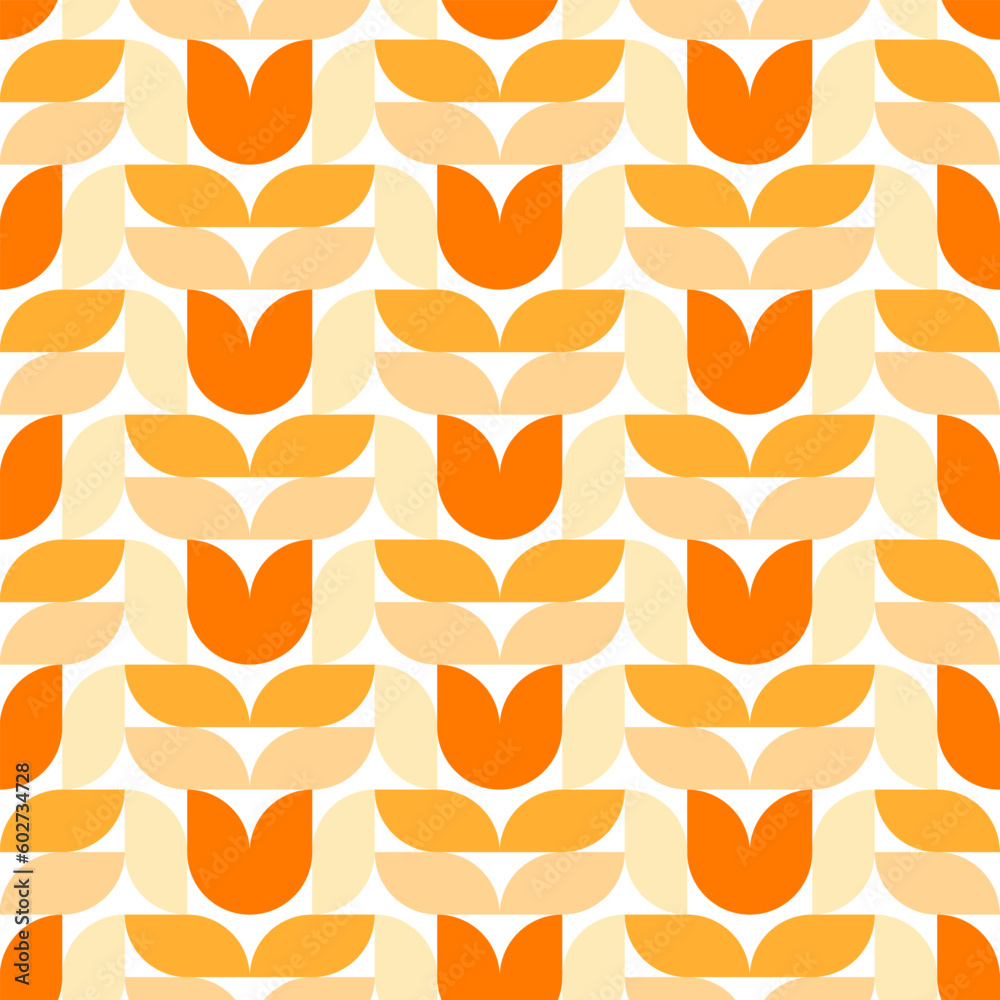 Seamless pattern of geometric, mid-century design leaves on  isolated background. Design for celebration prints, scrapbooking, nursery decor, home decor, paper crafts, invitation design, textile.