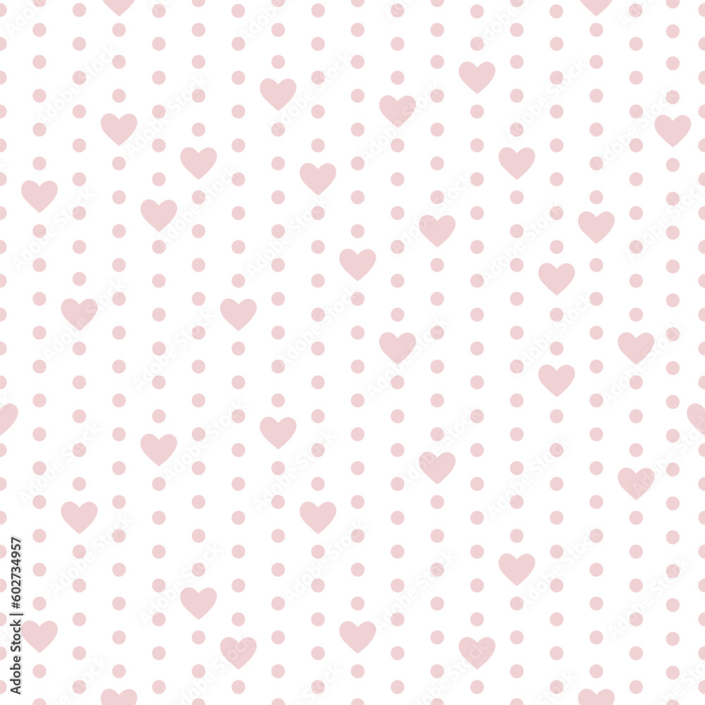 seamless pattern of hearts and dots in gentle color on a white background seamless pattern of hearts and dots in gentle color on a white background