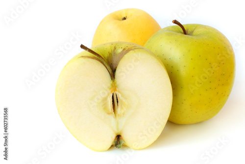 Tasty juicy apples on a white background.