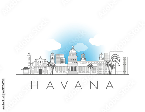 Havana cityscape line art style vector illustration