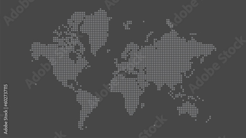 Blank elegant minimal world map made of dots or circles. Isolated on a grey background. Editable vector illustration.