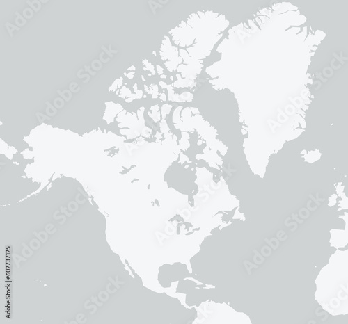 Blank elegant minimal North America and Greenland map. Isolated on a grey background. Editable vector illustration.