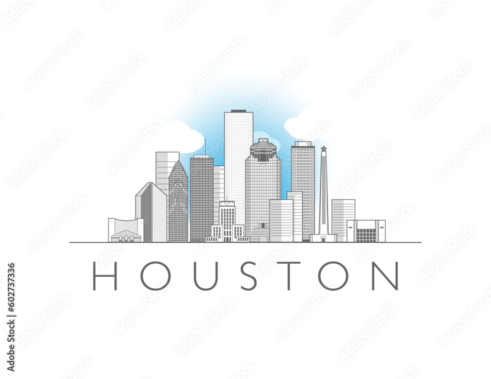Houston cityscape line art style vector illustration