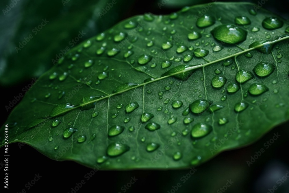 Close-up of Green Leaf with Water Droplets generative AI Close-up of Green Leaf with Water Droplets generative AI