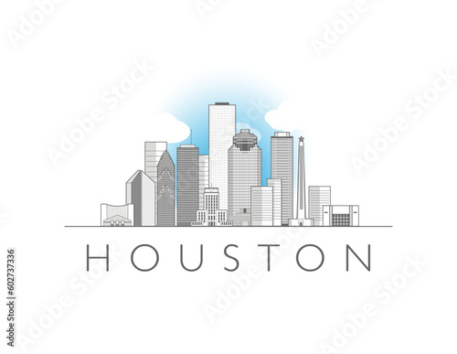 Houston cityscape line art style vector illustration