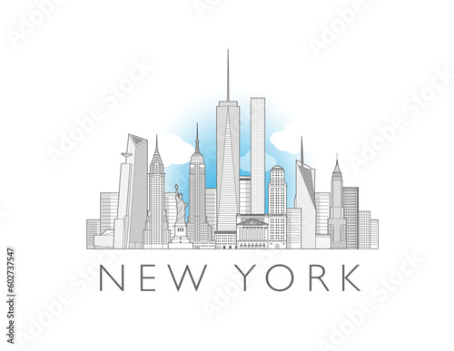 New York cityscape line art style vector illustration