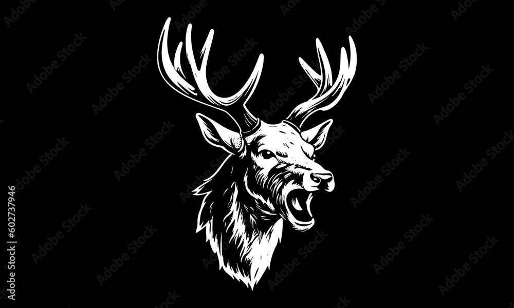 Aggressive Deer Head Vector Illustration