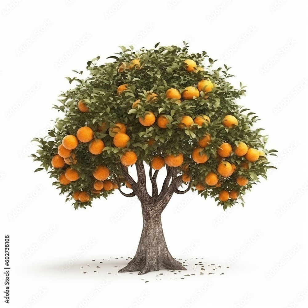 orange tree with ripe orange on white background- Ai

