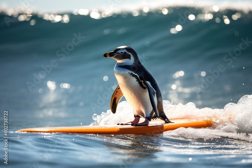 cute penguin riding a surfboard -Ai