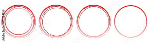 Red gradient circle frame with transparent background. Red circle shapes PNG. Set of red thin line circles. Line  outline red circular shapes for marking  highlighting  decoration.